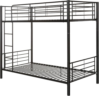 Walker Edison Elodie Urban Industrial Twin Over Twin Metal Bunk Bed, Twin Over Twin, Black