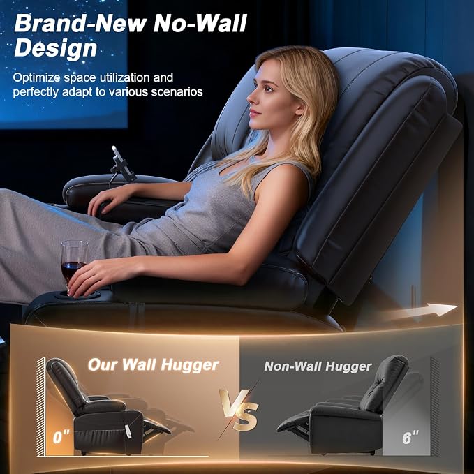 Upgraded Power Loveseat Reclining Couch, Reclining Loveseat Sofa RV Couch with Removable Armrest and Remote Control, Velvet Wall Hugger Home Theater Seating with 2-Tier Cushions, Storage (PU,Brown)