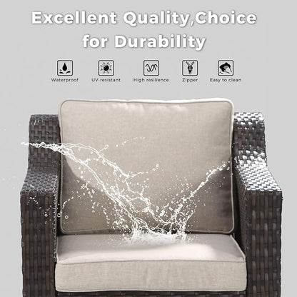Patio 2 Pieces Wicker Chairs Set of 2，Outdoor PE Rattan Armchairs, Water-Resistant Cushions with Removable and Washable Covers, Porch, Balcony, Sunroom (Beige)