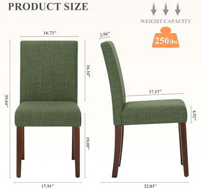 MALOL Upholstered Dining Chairs Set of 2, Modern Fabric Dining Room Chair, Wooden Dining Chair, Kitchen Side Chairs, Farmhouse Dinner Chair with High Back for Kitchen, Green