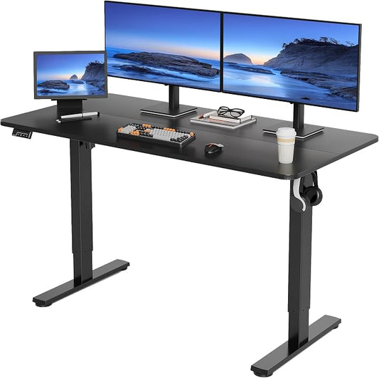 LongKe Electric Standing Desk Adjustable Height, 55x24 Inches Sit Stand up Desktop for Home Office, Ergonomic Rising Computer Table with Memory Preset, Black