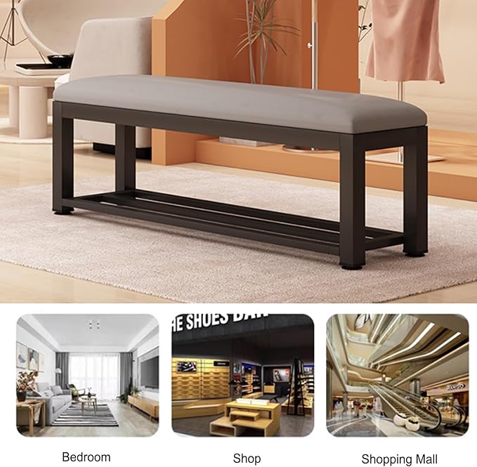 Fodalob Shoe Rack Bench with Upholstered Cushion & Steel Frame - End of Bed Bench, Entryway, Bedroom, Bathroom Organizer - Long Bench for Closet(Dark Grey,80x35x45cm)