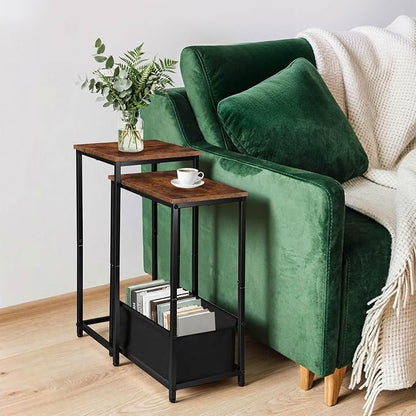 Nesting Nesting End Tables Set of 2, Stacking Side Table with Fabric Storage Basket, Small Nightstand for Small Space, Living Room, Bedroom