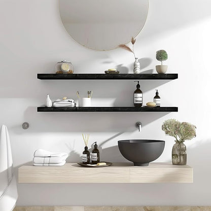 YYWUOJJ Wood Floating Shelves for Wall Decor, Rustic Wall Shelves for Bedroom Bathroom Kitchen Living Room, Set of 4 Black 36 Inch