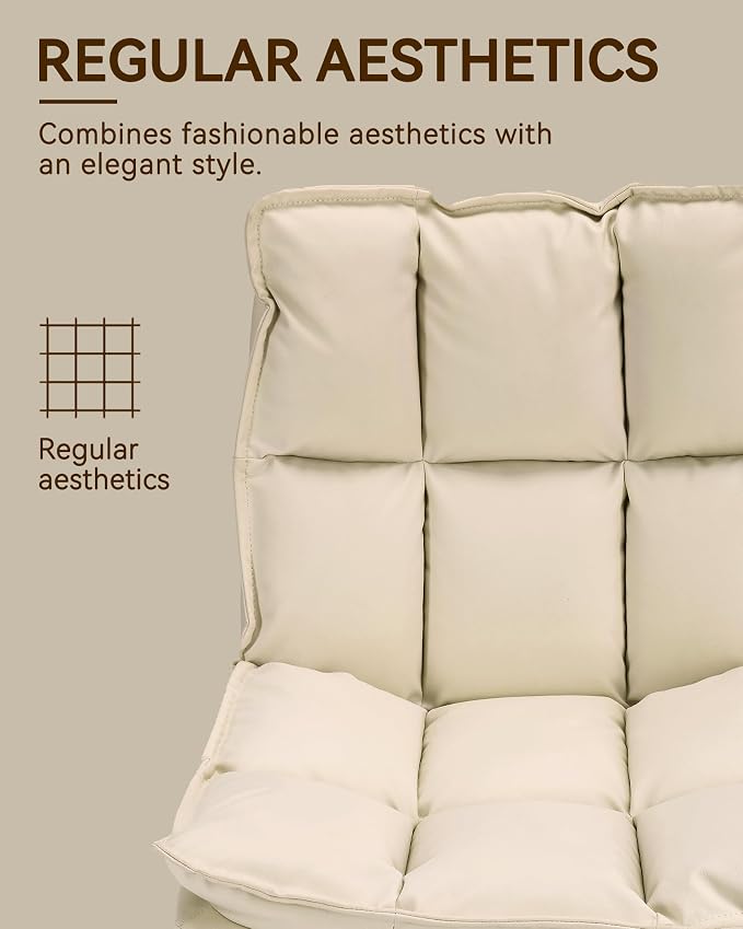BedsPick 360° Swivel Dining Chair Set of 2 - Faux Leather Upholstered Kitchen Chair, Mid Century Modern Dining Room Chair with Metal Legs for Kithcen/Living Room/Reception/Office, Beige