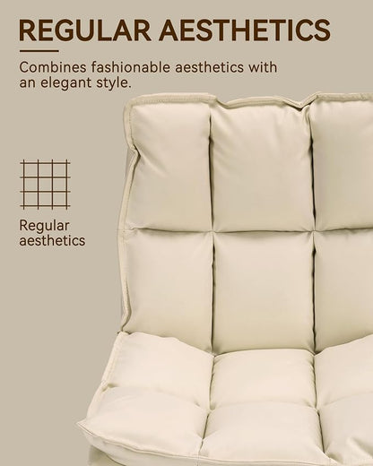 BedsPick 360° Swivel Dining Chair Set of 2 - Faux Leather Upholstered Kitchen Chair, Mid Century Modern Dining Room Chair with Metal Legs for Kithcen/Living Room/Reception/Office, Beige