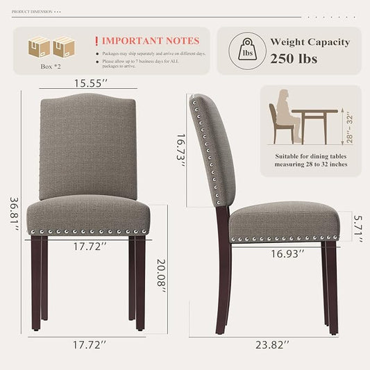 Upholstered Parsons Dining Chairs Set of 4, Modern Dining Room Chairs with Back, Fabric Kitchen Side Chairs with Wood Legs, Nailhead Trim for Dinner Farmhouse Restaurant, Taupe
