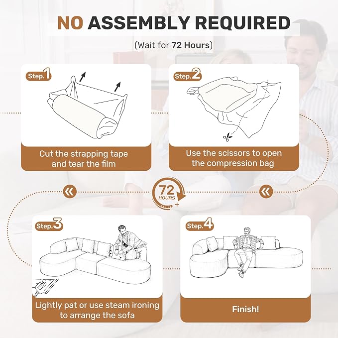 114 Inch Boneless Couches for Living Room,Modern Modular Sectional Sofa with Chaise,L-Shape Cloud Sectional Couch,No Assembly Required,Dark Blue