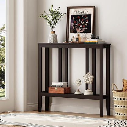 ELYKEN Bamboo 2-Tier Narrow Console Table, 36.2" Long Slim Sofa Table Behind Couch for Entryway, Hallway, Living Room, Brown