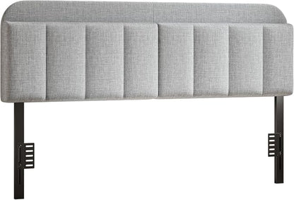 Headboard for King/California King Size Bed, Upholstered Bed HeadBoard with Storage, Linen Fabric Head Board with Vertical Channel Design, Height Adjustable, Easy to Assemble, Light Grey