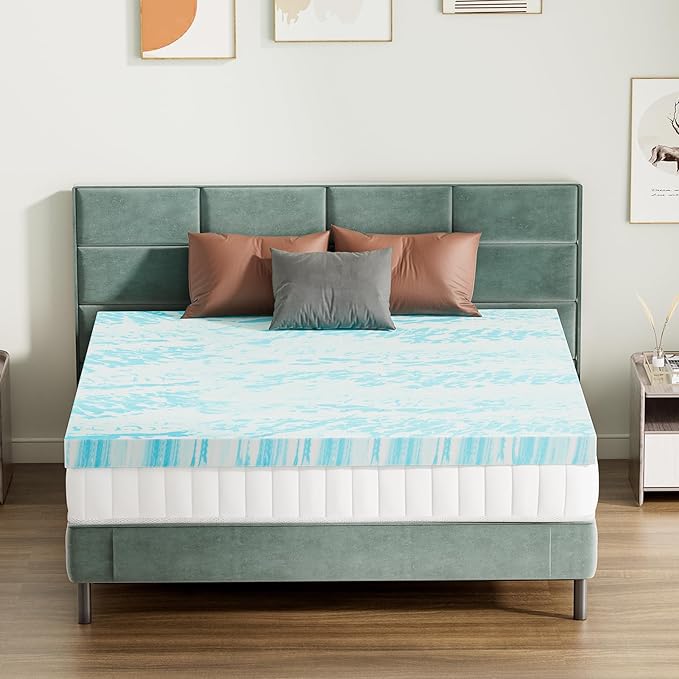 Sweetcrispy Memory Foam Mattress Topper Twin,4 Inch Thick Gel Infused Cooling Toppers Pad for Twin Size Bed, Sleeper Sofa, RV, Camper, CertiPUR US Certified, Ventilated and Breathable, Blue