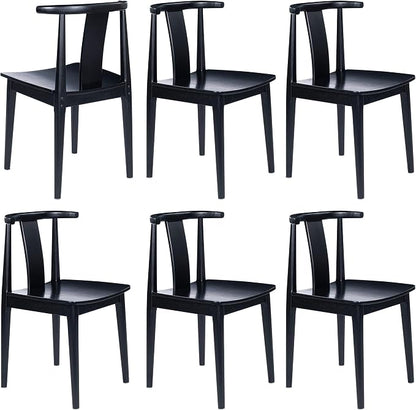 EYYTHUNG Wood Dining Chairs Set of 6, Farmhouse Mid Century Kitchen Chairs with Curved Back, Modern Wishbone Dining Chairs for Dining Room, Kitchen, Black