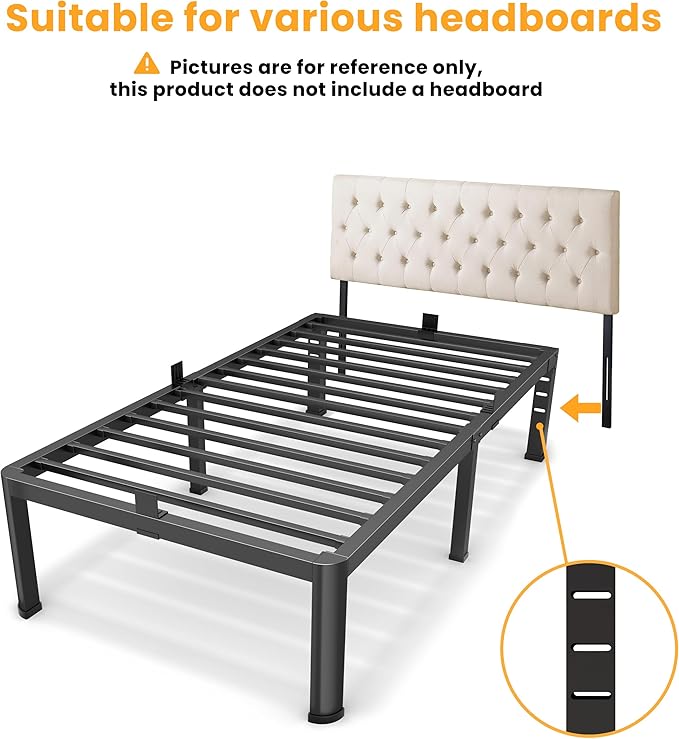 12 Inch Twin Bed Frame, Metal Platform Bed Frame with Round Corner Legs, 3500 lbs Heavy Duty Steel Slats Support, No Box Spring Needed, Noise Free, Easy Assembly, Black