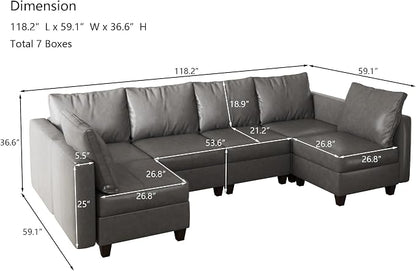 EASE MOOSE Faux Leather Sectional Modular Sofa with Storage,Comfortable Faux Leather Modular Sectional Couch for Living Room