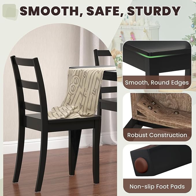 NAFORT Black Dining Chairs Set of 4, Wooden Armless Kitchen Chair with Solid Rubber Wood Legs, Non-Slip Foot Pads, Max Load 400 Lbs, Farmhouse Seat High Ladder Back Dining Room Chairs