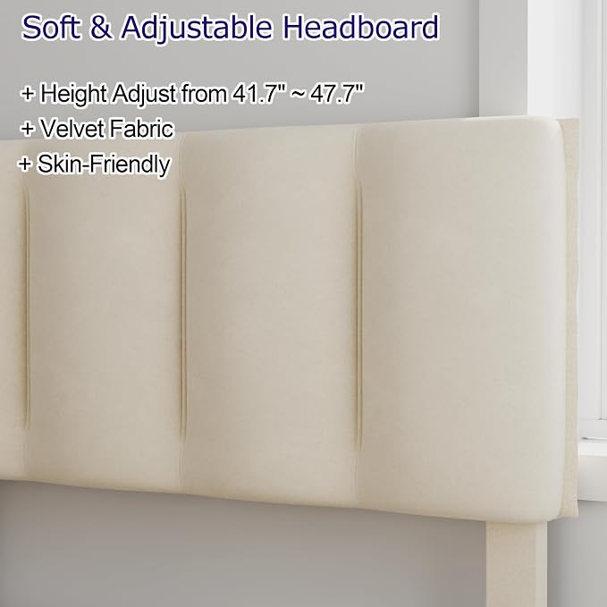 VECELO Twin Bed Frame with Storage Drawer, Heavy-Duty Platform Bedframe with Headboard & Strong Wooden Slats Support, No Boxing Spring Needed, Pala Beige