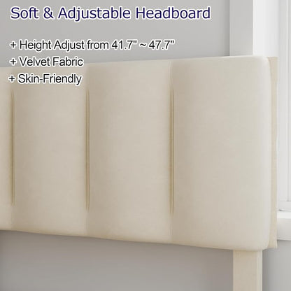 VECELO Twin Bed Frame with Storage Drawer, Heavy-Duty Platform Bedframe with Headboard & Strong Wooden Slats Support, No Boxing Spring Needed, Pala Beige