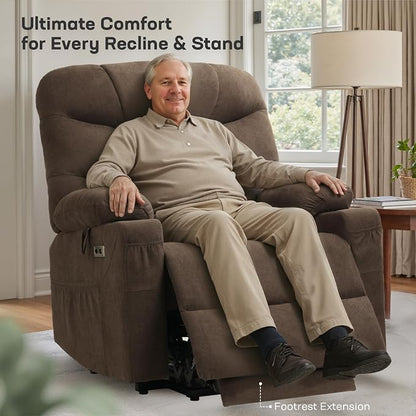 Tami Tami Dual Motor Power Lift Chair Recliner for Elderly with Massage and Heat, Infinite Position Electric Lift Recliner with USB A&C, Cup Holders (T6012 - Linen Fabric, Brown, Oversized)