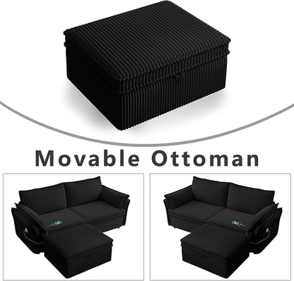 85'' Sofa Bed Full Size, Tool-Free Assembly, 3 in 1 Convertable Sleeper Sofa, Corduroy Couches with Pull Out Bed, USB & Storage, Modern Loveseat for Small Space, Living Room, Corduroy Black