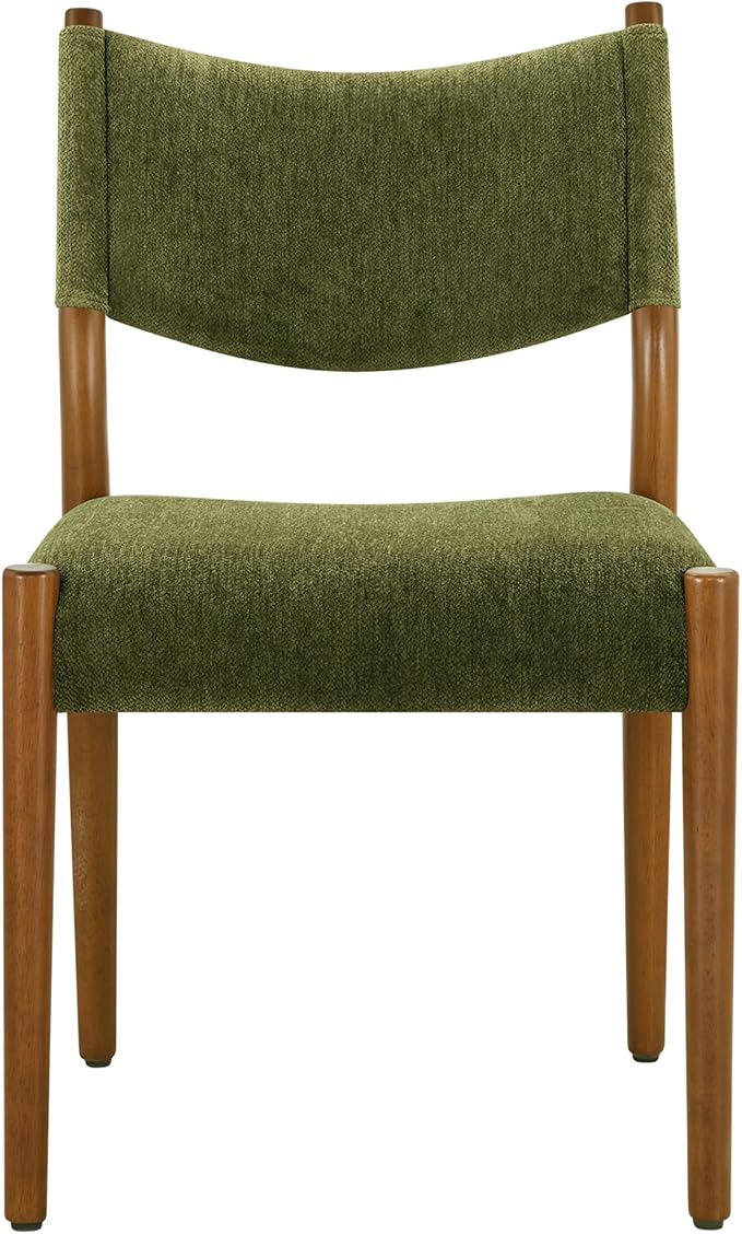 KISLOT Upholstered Dining Chairs Set of 2, Solid Wood Armless Kitchen Chairs with Soft Polyester Fabric, 18.9" Seat Height, Modern Dining Room Seating, 300 lbs Capacity, Green