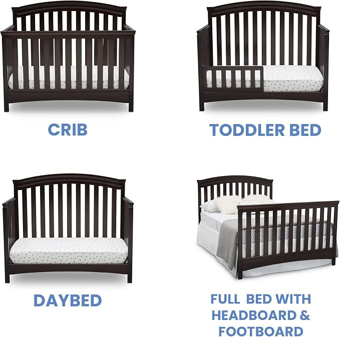 Delta Children Emerson 4-in-1 Convertible Crib - Greenguard Gold Certified, Dark Chocolate