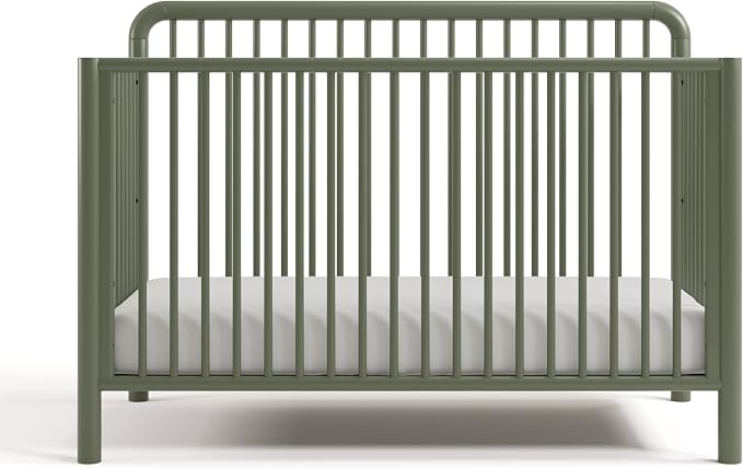 Storkcraft Porto 5-in-1 Convertible Crib with Toddler Guardrail & Storkcraft 6-Inch Grow-with Me Premium Waterproof Dual-Sided Baby Crib & Toddler Bed Mattress (Olive) – GREENGUARD Gold Certified
