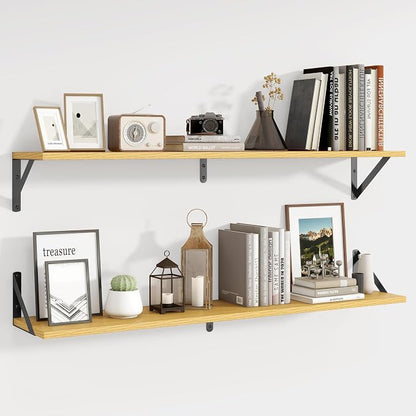 Axeman 40'' x 8'' Oak Floating Shelves for Wall with Brackets Set of 2 | 40 Inch Oak Book Shelf for Living Room Bedroom, Includes Mounting Hardware, Holds up to 45Lbs