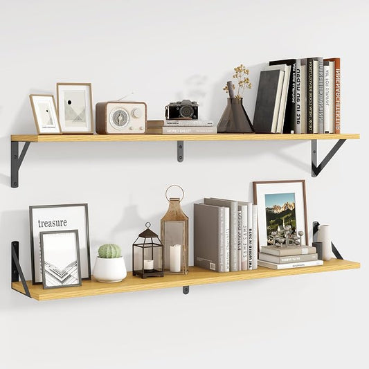 Axeman 40'' x 8'' Oak Floating Shelves for Wall with Brackets Set of 2 | 40 Inch Oak Book Shelf for Living Room Bedroom, Includes Mounting Hardware, Holds up to 45Lbs