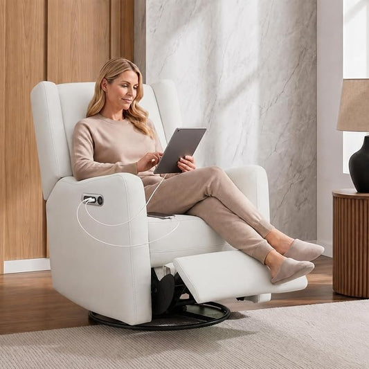 Delta Children Mercer Electronic Power Recliner and Swivel Glider with USB Port in LiveSmart Performance Fabric - Water Repellent & Stain Resistant, Pearl