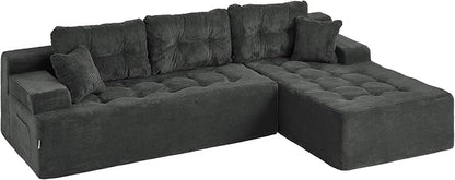 Hobestluk Modular Sectional Sofa Couches L-Shape Couch 3 Seat Modular Sofa Memory Foam Sectional Couches for Living Room, Cloud Couch with Oversized Chaise (Charcoal Corduroy, 96", Right Hand Facing)