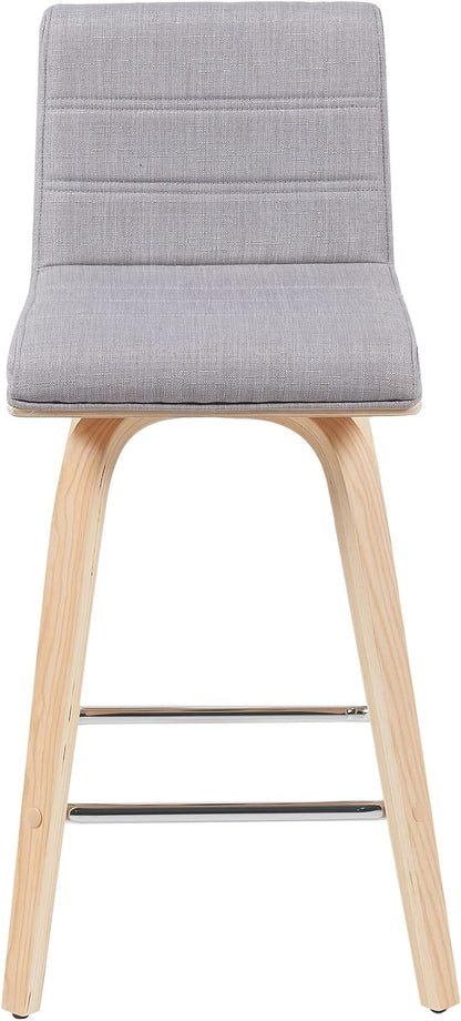 Vienna Modern Counter Height Swivel Bar Stool with Grey Upholstered Seat and Patterned Oak Wood Frame Set of 3
