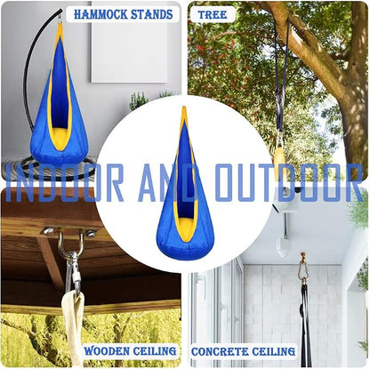 Kids Pod Swing Hanging Seat Child Hammock Chair Indoor and Outdoor Sensory Swing 100% Cotton Loading Capacity 170 lbs (Blue)