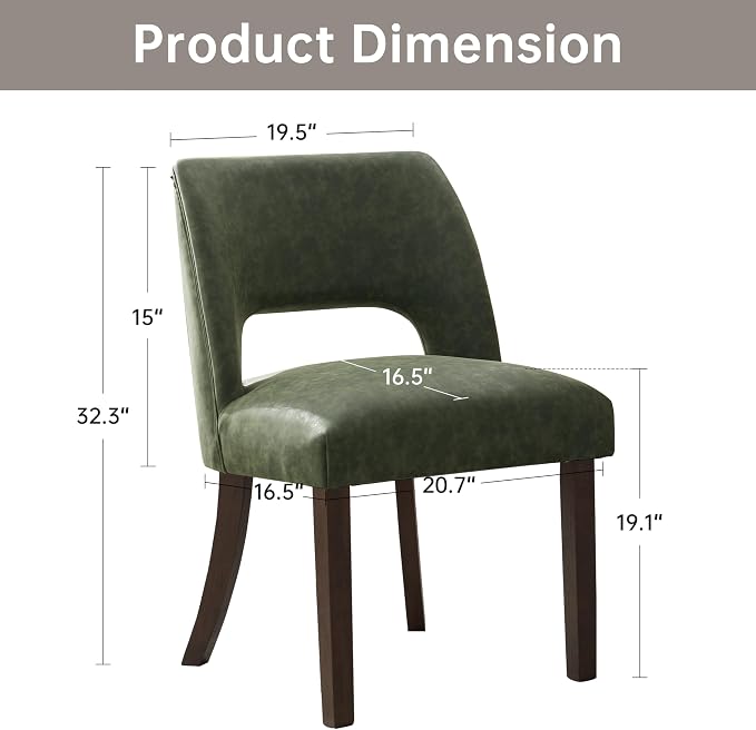 VKNOW Modern Dining Chairs Set of 6 with Rubberwood Legs, Green | Faux Leather, Curved Back, For family, Kitchen Dining Room Restaurant Reception Room, No wobble, 80% pre-installed