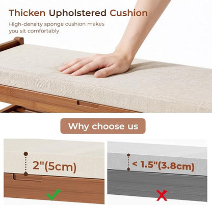 39.4" Bamboo Shoe Bench with Cushion, 3-Tier Adjustable Storage Bench for Entryway, Heavy Duty Shoe Rack Organizer with Removable Soft Cushion for Living Room Bedroom Hallway
