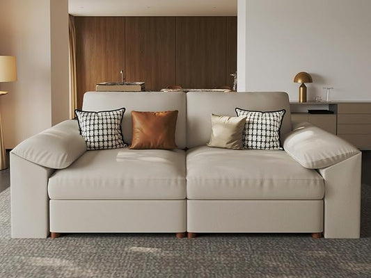 EASE MOOSE Loveseat Sofa for Living Room,Oversized Deep Seat Modular Sectional,Modern Comfy 2 Seater Sofas,Scratch Resistant Faux Leather Couch for Small Spaces, Beige
