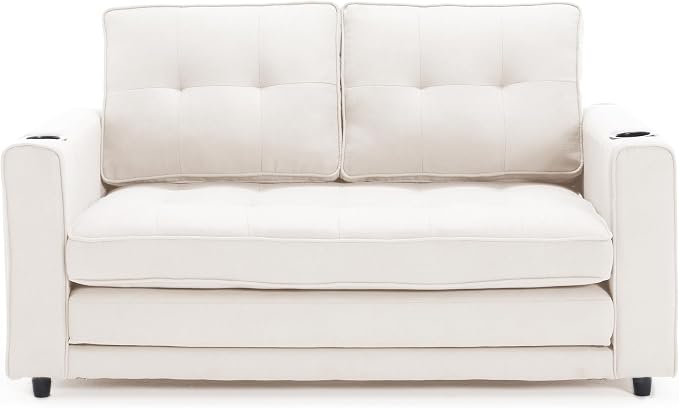 ERYE Foldable Loveseat Sofa Convertible Pull Out Sleeper Sofabed,2 Seat Tufted Upholstered Sofa Modern Convertible Sleeper Couch Bed with Cupholders and Side Pockets