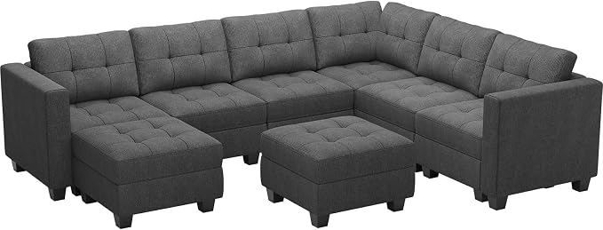 Belffin Modular Sectional Sofa Set with Ottomans Oversized U Shaped Sofa Set with Storage Seat Modular Sofa Couch with Reversible Chaises Modern Fabric Dark Grey