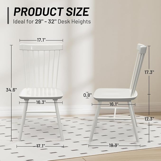 AreShark Windsor Dining Chairs, Farmhouse Wooden Dining Room Chairs, Solid Wood Kitchen Chairs with Spindle Back Set of 4, White