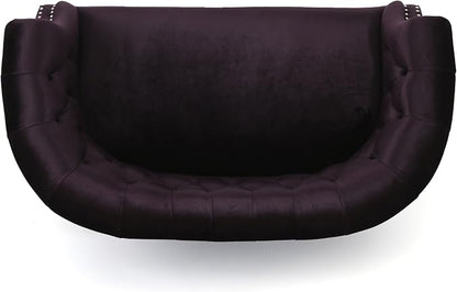 Christopher Knight Home GDFStudio Melaina Tufted Chesterfield Velvet Loveseat with Scrolled Arms, BlackBerry and Dark Brown