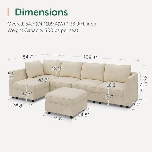 HONBAY Modular Sectional Couch L Shaped Sectional Sofa with Storage, Convertible Couches for Living Room - Beige