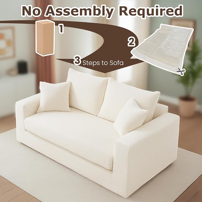 cidludto Convertible Sofa Bed, 3 in 1 Loveseat Folding Couch Bed Foldable - Chaise Lounge Chair & Floor Futon Sofa, Corduroy Pull Out Sofa Bed with 4 Pillows for Living Room, Beige
