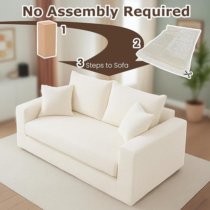 cidludto Convertible Sofa Bed, 3 in 1 Loveseat Folding Couch Bed Foldable - Chaise Lounge Chair & Floor Futon Sofa, Corduroy Pull Out Sofa Bed with 4 Pillows for Living Room, Beige