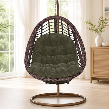 idee-home Egg Chair Cushion Replacement, Tufted Hanging Egg Chair Cushions | Oversized Wicker Swing Cushion with Corduroy Cover for Indoor Hammock Basket Chair, Green (Chair Not Included), 48x32 Inch