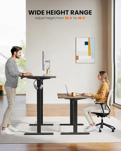 ErGear Large Electric Standing Desk with Keyboard Tray, 63x28 Inches Large Adjustable Height Sit Stand Up Desk, Home Office Desk Computer Workstation, Vintage Brown