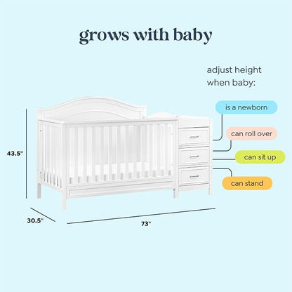 Davinci Charlie 4-in-1 Convertible Baby Crib w/Changing Table, White | Greenguard Certified Baby Crib Convertible to Toddler Bed, Daybed, Full-Size Bed - Changing Table Combo w/ Extra Storage