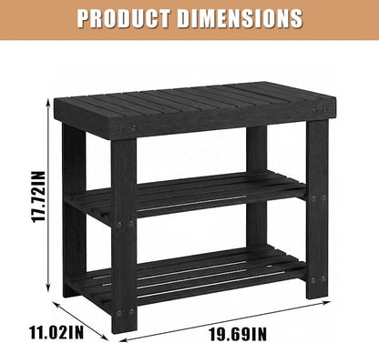 GAOMON Sturdy 3-Tier Bamboo Shoe Rack Bench – Modern Entryway Organizer with Storage Shelf & Seating, Supports 130kg, Multipurpose Furniture for Closet, Bedroom, Living Room – Black