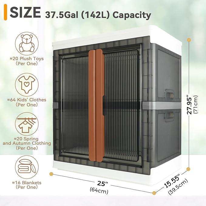 Wardrobe, Closet, Collapsible Storage Cabinet, Useful Box with Large Capacity, 37.5 Gal (142 L), Stackable on Box (19 Gal), Easy Storage of Clothes, Installation Free