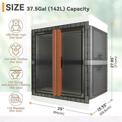 Wardrobe, Closet, Collapsible Storage Cabinet, Useful Box with Large Capacity, 37.5 Gal (142 L), Stackable on Box (19 Gal), Easy Storage of Clothes, Installation Free