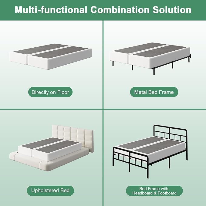 Lutown-Teen 9 Inch Split King Box Spring Bed Base, 3500lbs Heavy Duty Metal High Profile King Size Box Spring Mattress Foundation with Fabric Cover, Noise-Free, Non Slip, Easy Assembly