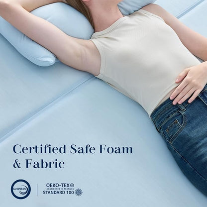 Lazyzizi Cooling Folding Mattress,6 Inch Foldable Mattress with Memory Foam Cold & Breathable Fabric Cover,Trifold Floor Guest Murphy Bed for Camping, RV